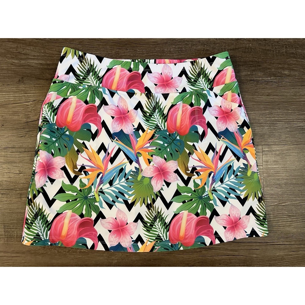 B SKINZ GOLF Women L x 18" SKORT PERFORMANCE STRETCH Floral EUC